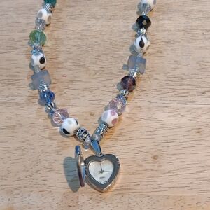 Handmade Heart Shaped Watch Locket Beaded Necklace